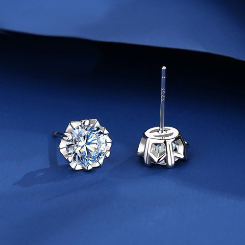 925純銀1克拉莫桑鑽耳釘女簡約經典六爪輕奢純銀仿真鑽石耳飾