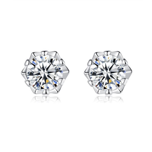 925純銀1克拉莫桑鑽耳釘女簡約經典六爪輕奢純銀仿真鑽石耳飾