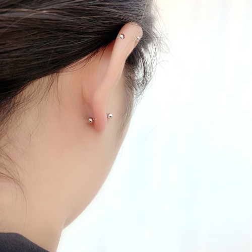 睡覺不用摘925純銀螺絲耳釘女 養耳洞雙頭擰釦耳骨釘銀豆豆耳環