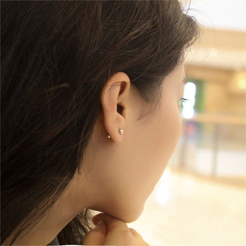 睡覺不用摘925純銀螺絲耳釘女 養耳洞雙頭擰釦耳骨釘銀豆豆耳環