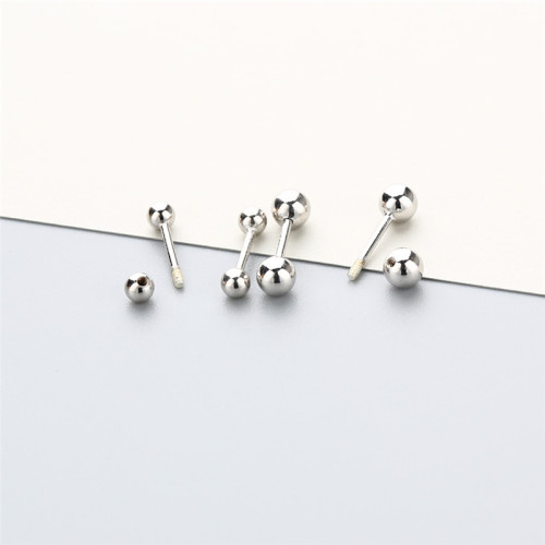 睡覺不用摘925純銀螺絲耳釘女 養耳洞雙頭擰釦耳骨釘銀豆豆耳環