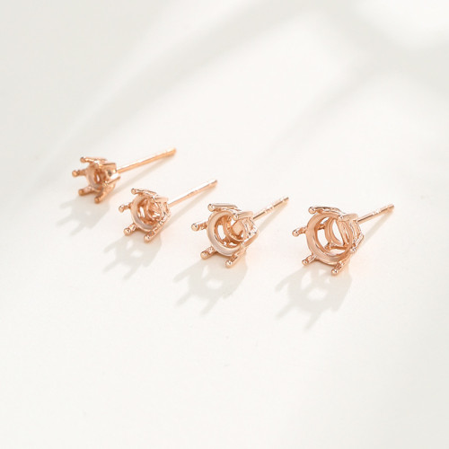 925純銀四爪耳釘耳環diy配件簡約日韓六爪耳釘女克拉鑽石翡翠空托