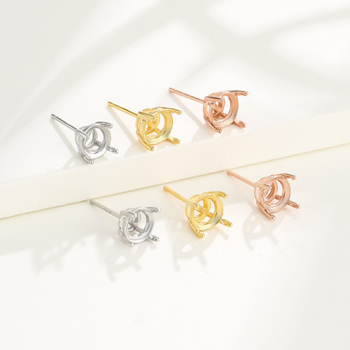 925純銀四爪耳釘耳環diy配件簡約日韓六爪耳釘女克拉鑽石翡翠空托