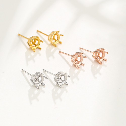 925純銀四爪耳釘耳環diy配件簡約日韓六爪耳釘女克拉鑽石翡翠空托