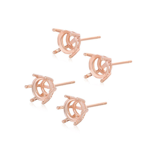 925純銀四爪耳釘耳環diy配件簡約日韓六爪耳釘女克拉鑽石翡翠空托