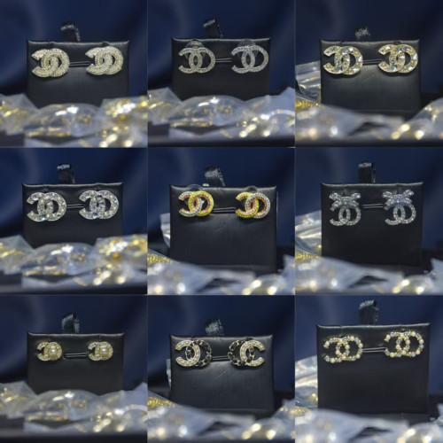 高版本香家耳釘小香風雙C耳釘925銀針滿鑽珍珠耳環中古風氣質耳飾