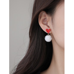 925純銀愛心毛球耳釘可愛秋冬毛絨耳環簡約耳墜耳飾品女