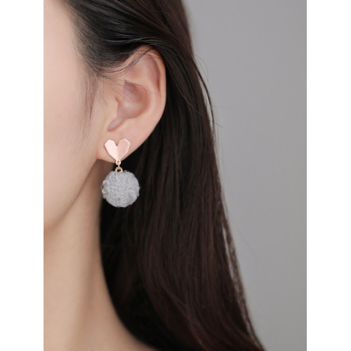 925純銀愛心毛球耳釘可愛秋冬毛絨耳環簡約耳墜耳飾品女