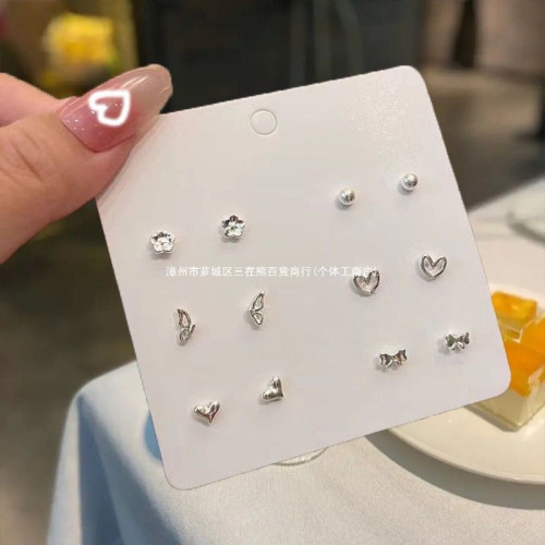 超值六件套925銀針簡約耳飾純銀套裝組合耳釘小巧甜美設計耳釘