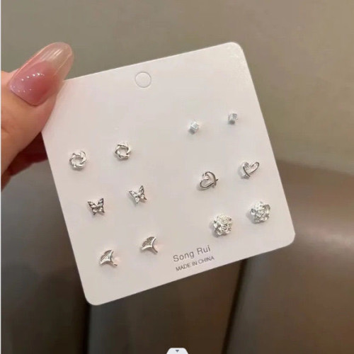 超值六件套925銀針簡約耳飾純銀套裝組合耳釘小巧甜美設計耳釘