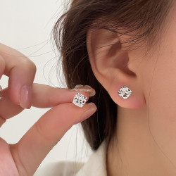 韓國925純銀亮片小方塊碎碎冰耳釘女高級感小衆耳飾簡約個性耳環