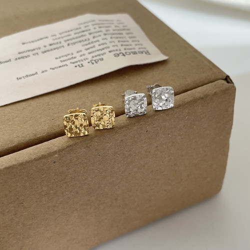 韓國925純銀亮片小方塊碎碎冰耳釘女高級感小衆耳飾簡約個性耳環