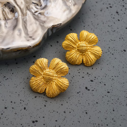 法式小衆耳飾冬天高級感復古黃銅花朵鍍金925銀針輕奢耳釘耳飾女