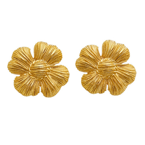 法式小衆耳飾冬天高級感復古黃銅花朵鍍金925銀針輕奢耳釘耳飾女