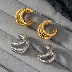 簡約C形曡戴耳釘女925銀針小衆設計銅鍍真金高級感耳飾