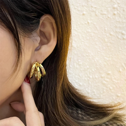 簡約C形曡戴耳釘女925銀針小衆設計銅鍍真金高級感耳飾