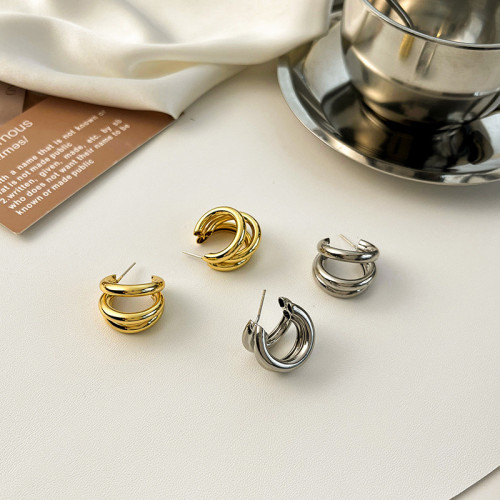 簡約C形曡戴耳釘女925銀針小衆設計銅鍍真金高級感耳飾