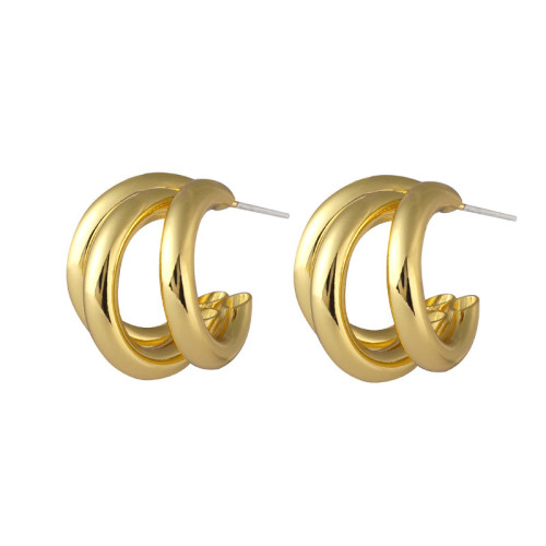 簡約C形曡戴耳釘女925銀針小衆設計銅鍍真金高級感耳飾