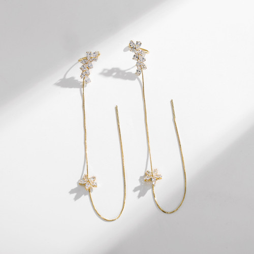 925銀針流蘇耳線 韓版簡約冷淡風創意耳飾2024年新款無耳洞耳骨夾