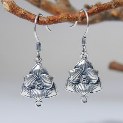 貝凱斯925銀雕刻花卉耳墜純銀時尚復古女式耳飾民族風做舊diy耳鉤