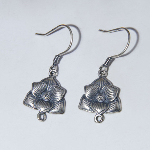 貝凱斯925銀雕刻花卉耳墜純銀時尚復古女式耳飾民族風做舊diy耳鉤