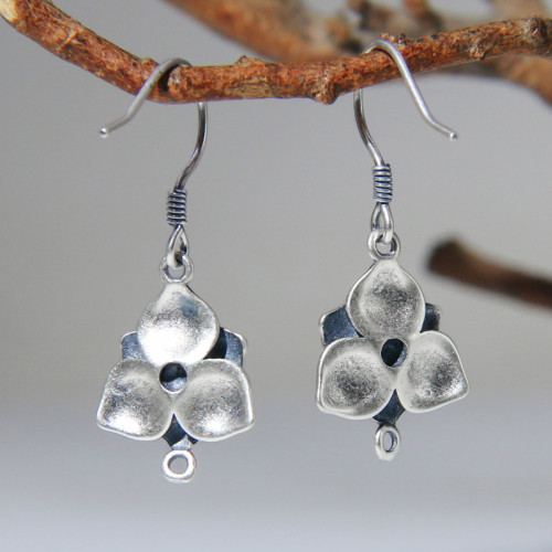 貝凱斯925銀雕刻花卉耳墜純銀時尚復古女式耳飾民族風做舊diy耳鉤