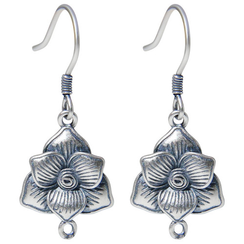 貝凱斯925銀雕刻花卉耳墜純銀時尚復古女式耳飾民族風做舊diy耳鉤