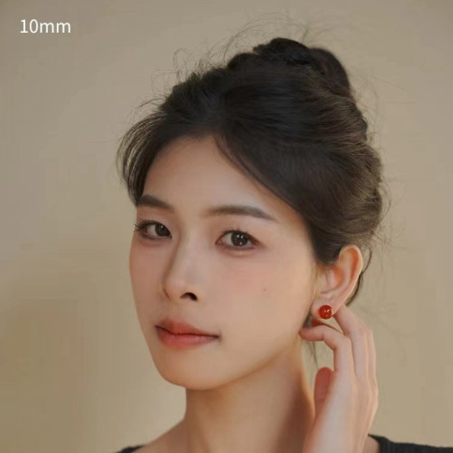 925銀針 天然紅瑪瑙女士耳釘高級感氣質百搭新款多尺寸耳環耳飾