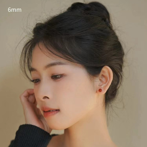 925銀針 天然紅瑪瑙女士耳釘高級感氣質百搭新款多尺寸耳環耳飾