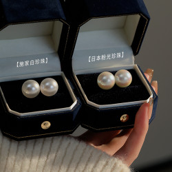 925純銀施家珍珠耳釘女高級感大珍珠耳飾女法式珍珠耳環2025新款