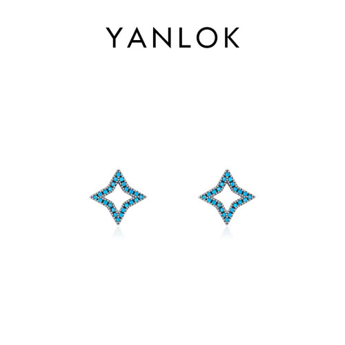 日韓925純銀四角星耳釘女百搭時尚ins流行綠松石耳飾