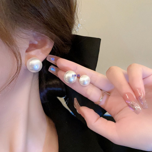 奧特萊斯18金輕奢感施家珍珠耳釘925銀針耳環耳飾女配飾