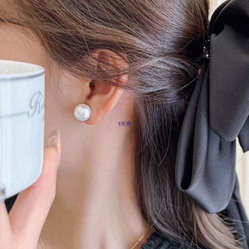 奧特萊斯18金輕奢感施家珍珠耳釘925銀針耳環耳飾女配飾