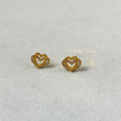 新款簡約雙層愛心微鑲鋯石小衆時尚迷你輕奢925銀針耳飾