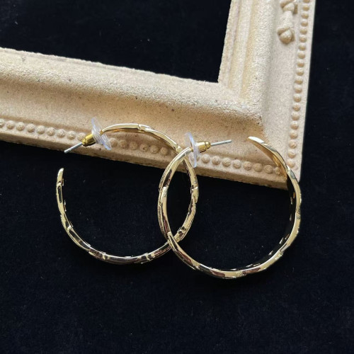 素金復古熔巖樹葉鏤空亮金925銀針  耳圈 個性歐美時尚潮流百搭