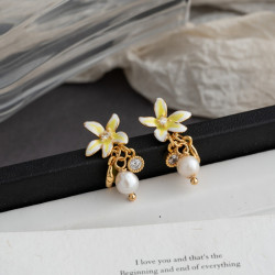 法式花朵耳環女淡水珍珠小流蘇設計耳釘清新精緻925銀針新款耳飾