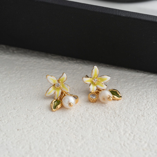 法式花朵耳環女淡水珍珠小流蘇設計耳釘清新精緻925銀針新款耳飾