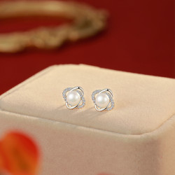 925純銀韓版個性小巧珍珠耳環創意鏤空耳釘唯美簡約網紅耳釘