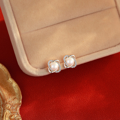 925純銀韓版個性小巧珍珠耳環創意鏤空耳釘唯美簡約網紅耳釘