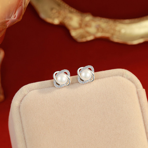 925純銀韓版個性小巧珍珠耳環創意鏤空耳釘唯美簡約網紅耳釘