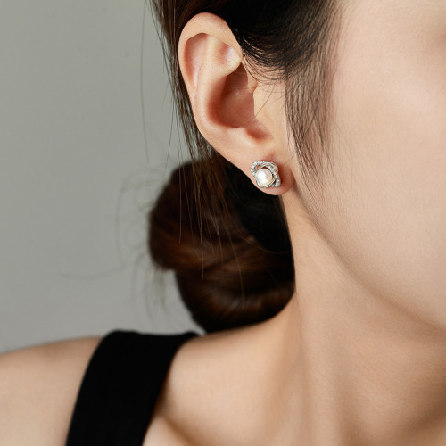 925純銀韓版個性小巧珍珠耳環創意鏤空耳釘唯美簡約網紅耳釘