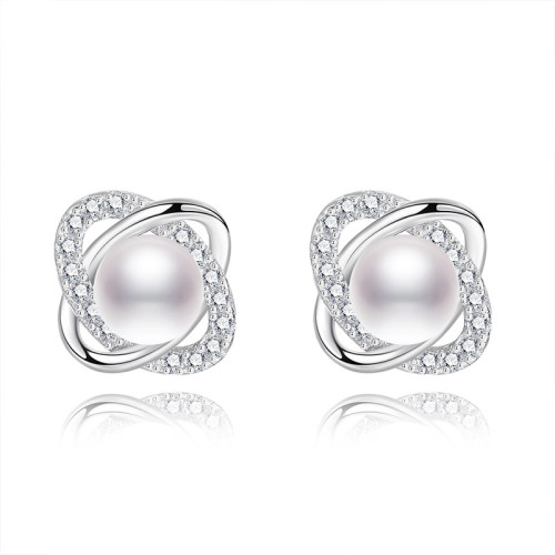 925純銀韓版個性小巧珍珠耳環創意鏤空耳釘唯美簡約網紅耳釘