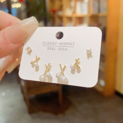 925銀針精緻時尚X珍珠組合套裝耳釘女小衆設計感網紅耳環百搭耳飾