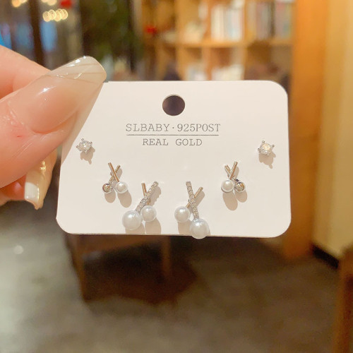 925銀針精緻時尚X珍珠組合套裝耳釘女小衆設計感網紅耳環百搭耳飾