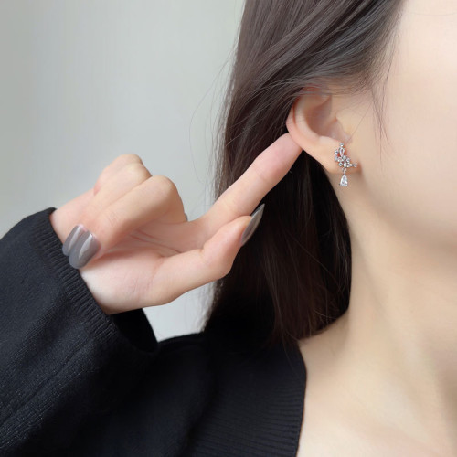 下架925銀微鑲鋯石耳釘女2021年新款潮時尚簡約小巧森系耳飾耳墜