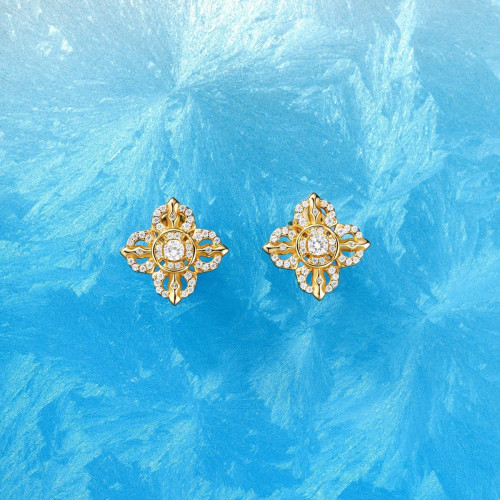 新中式滿鑽金剛杵耳釘輕奢高級感 老鋪同款十字金剛杵耳環女925銀