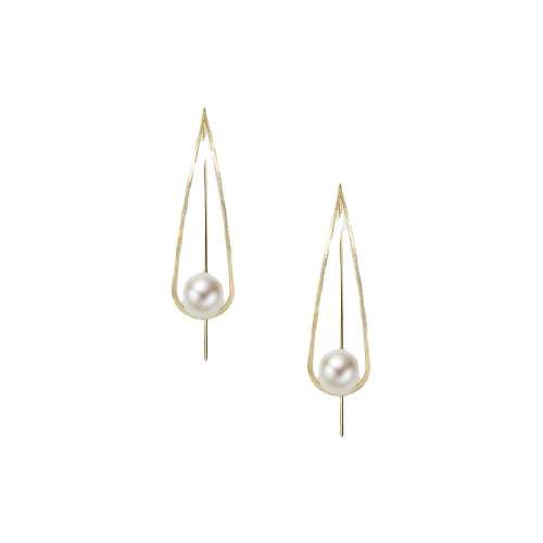 日劇新垣結衣同款 天然淡水珍珠 簡約長款U形線條925銀耳環