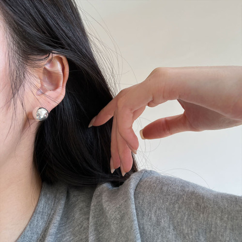 925純銀豆豆耳釘女韓版簡約時尚ins風氣質百搭個性銀球耳飾9921G