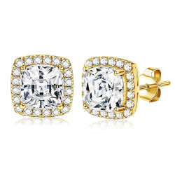 925銀方形耳釘 歐美輕奢個性正方形男女通用鋯石耳釘