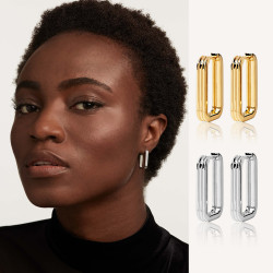 925銀鍍18k金素耳圈方形耳環耳飾女歐美高級感輕奢耳釘